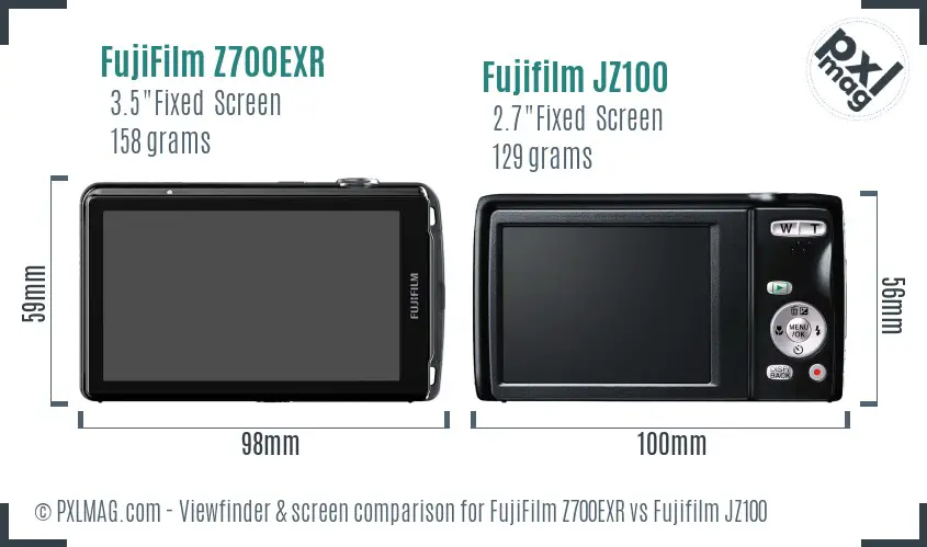 FujiFilm Z700EXR vs Fujifilm JZ100 Screen and Viewfinder comparison