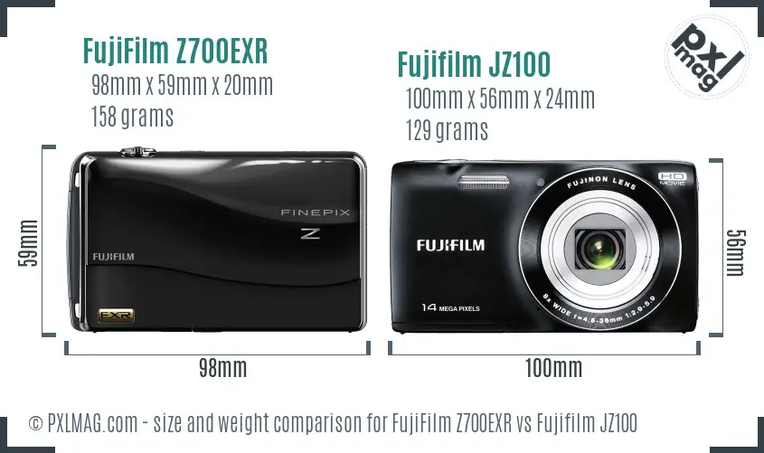 FujiFilm Z700EXR vs Fujifilm JZ100 size comparison