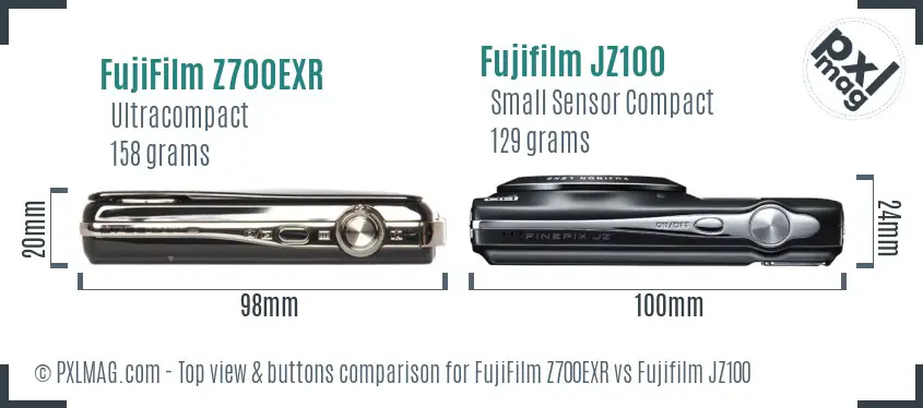FujiFilm Z700EXR vs Fujifilm JZ100 top view buttons comparison