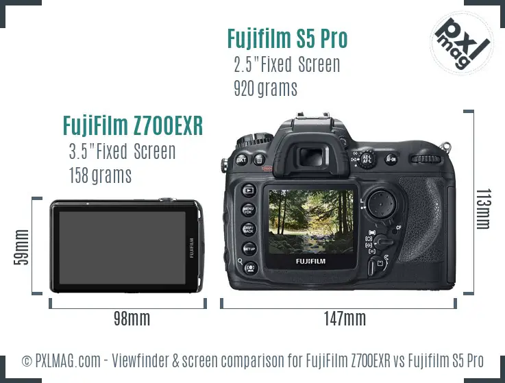 FujiFilm Z700EXR vs Fujifilm S5 Pro Screen and Viewfinder comparison