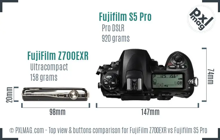 FujiFilm Z700EXR vs Fujifilm S5 Pro top view buttons comparison