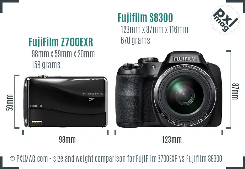 FujiFilm Z700EXR vs Fujifilm S8300 size comparison