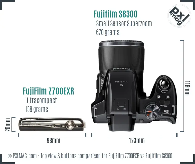 FujiFilm Z700EXR vs Fujifilm S8300 top view buttons comparison