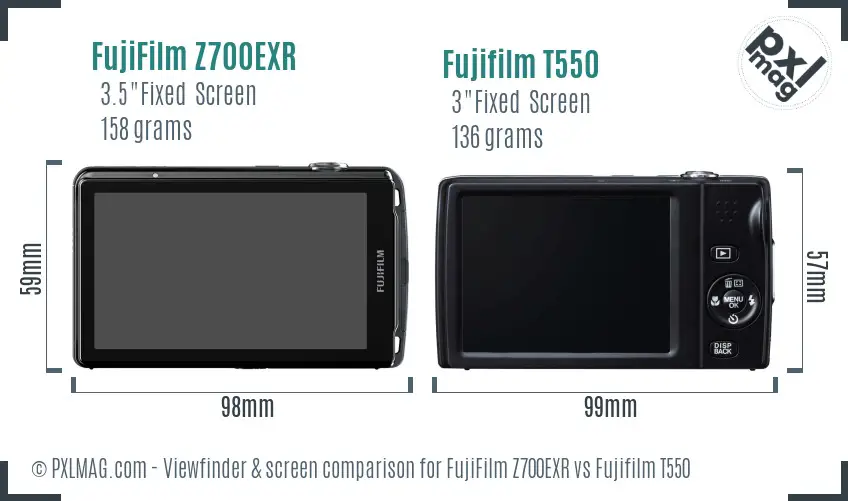 FujiFilm Z700EXR vs Fujifilm T550 Screen and Viewfinder comparison
