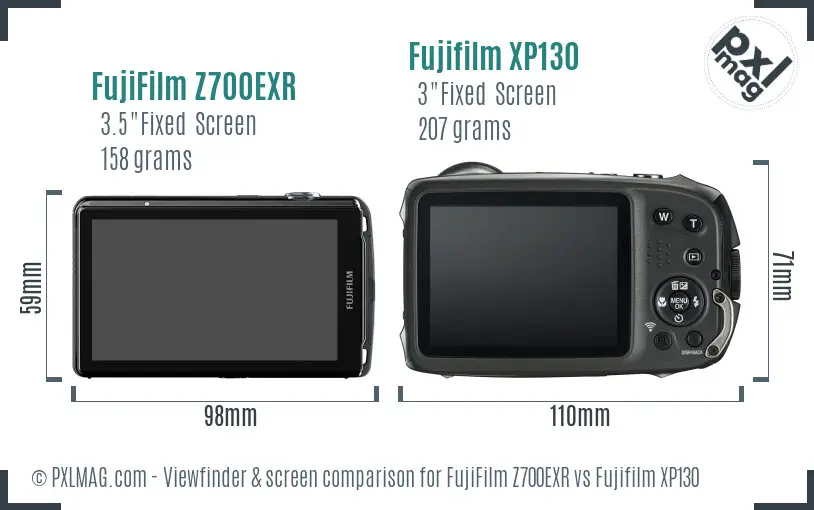 FujiFilm Z700EXR vs Fujifilm XP130 Screen and Viewfinder comparison