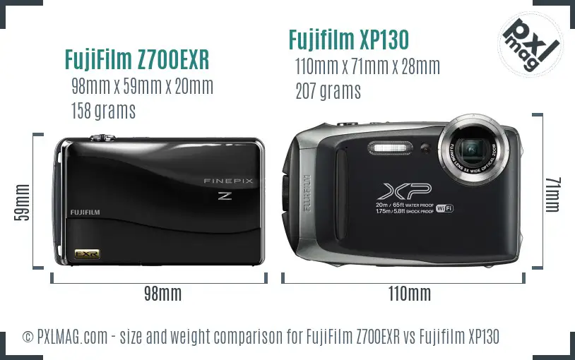 FujiFilm Z700EXR vs Fujifilm XP130 size comparison