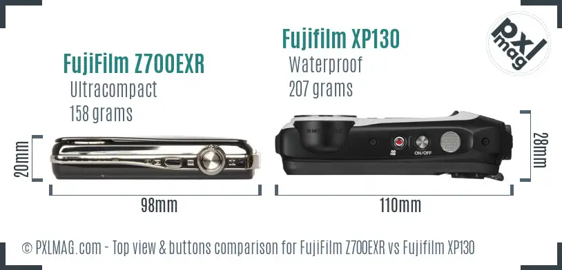 FujiFilm Z700EXR vs Fujifilm XP130 top view buttons comparison