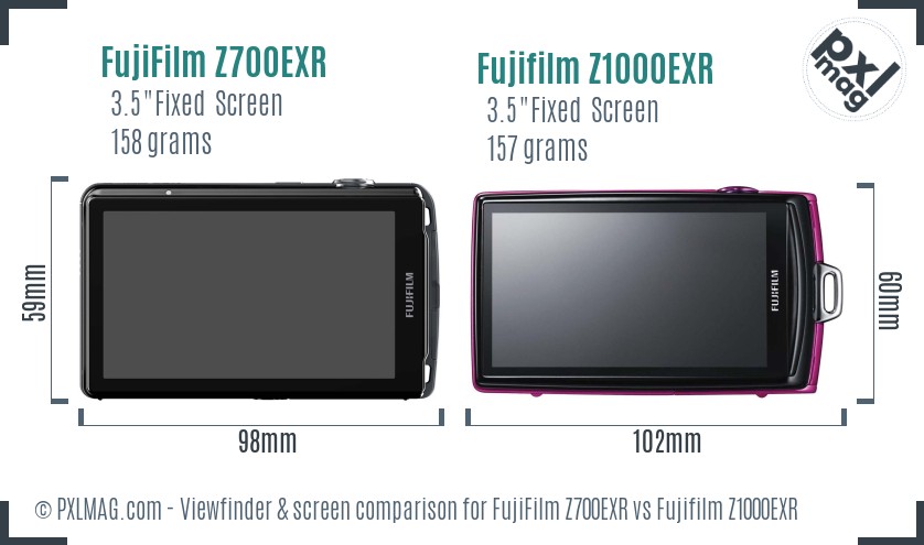 FujiFilm Z700EXR vs Fujifilm Z1000EXR Screen and Viewfinder comparison