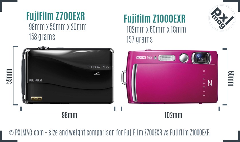 FujiFilm Z700EXR vs Fujifilm Z1000EXR size comparison