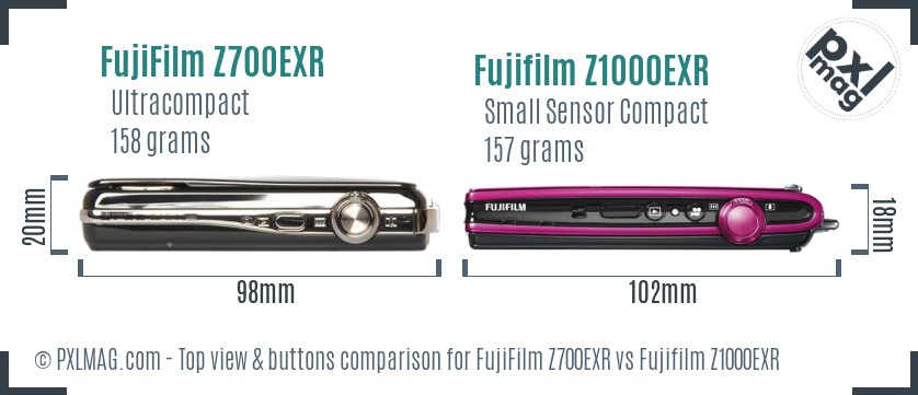 FujiFilm Z700EXR vs Fujifilm Z1000EXR top view buttons comparison
