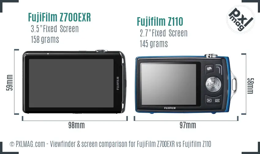 FujiFilm Z700EXR vs Fujifilm Z110 Screen and Viewfinder comparison