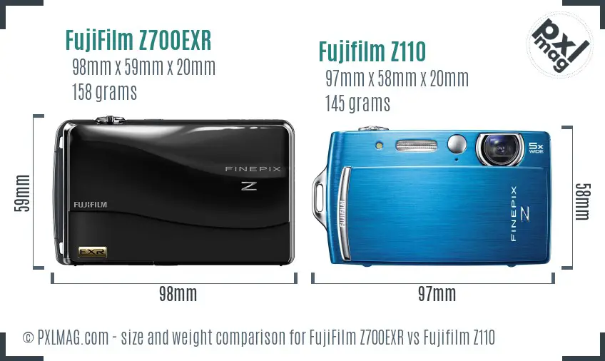 FujiFilm Z700EXR vs Fujifilm Z110 size comparison