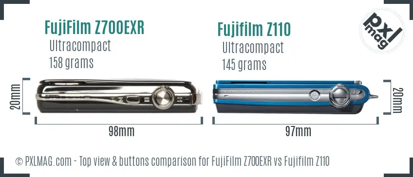 FujiFilm Z700EXR vs Fujifilm Z110 top view buttons comparison