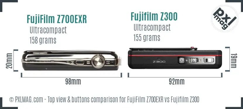 FujiFilm Z700EXR vs Fujifilm Z300 top view buttons comparison FujiFilm Z700EXR vs Fujifilm Z300 top view buttons comparison