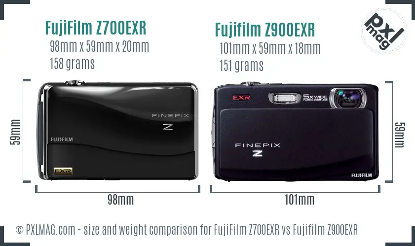 FujiFilm Z700EXR vs Fujifilm Z900EXR size comparison