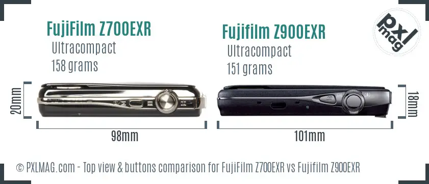 FujiFilm Z700EXR vs Fujifilm Z900EXR top view buttons comparison