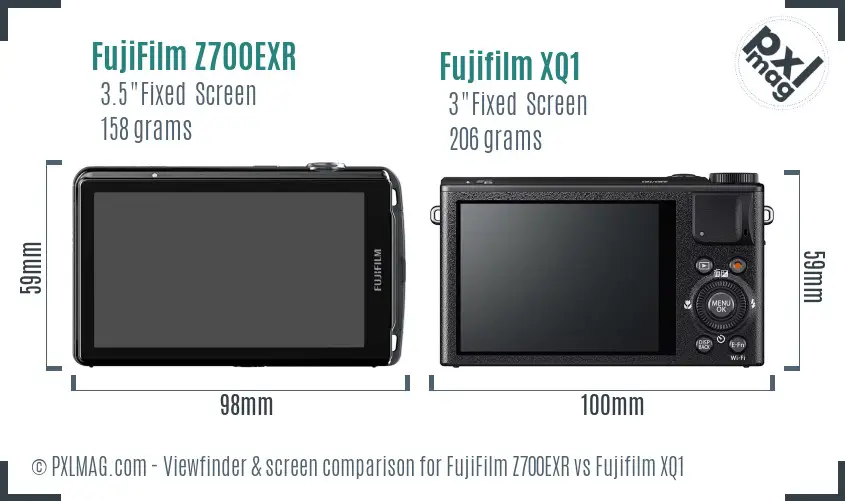 FujiFilm Z700EXR vs Fujifilm XQ1 Screen and Viewfinder comparison
