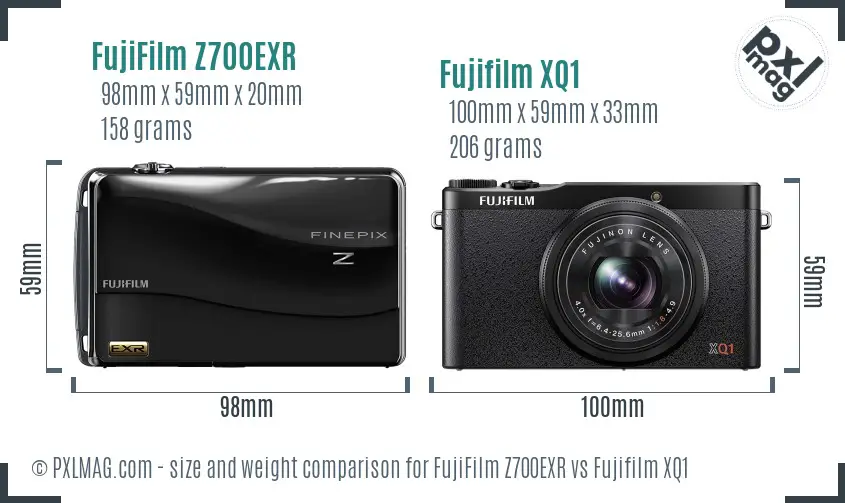 FujiFilm Z700EXR vs Fujifilm XQ1 size comparison