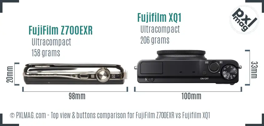 FujiFilm Z700EXR vs Fujifilm XQ1 top view buttons comparison