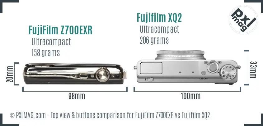 FujiFilm Z700EXR vs Fujifilm XQ2 top view buttons comparison
