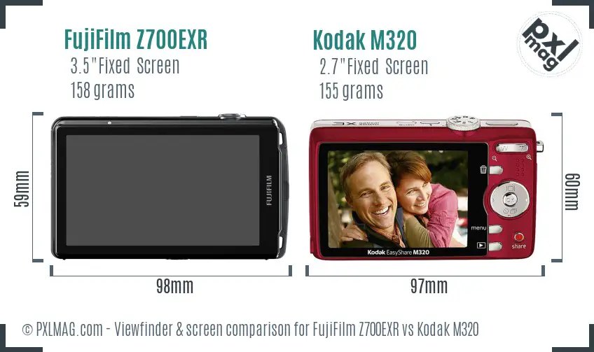 FujiFilm Z700EXR vs Kodak M320 Screen and Viewfinder comparison