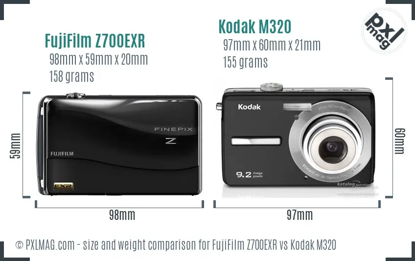 FujiFilm Z700EXR vs Kodak M320 size comparison