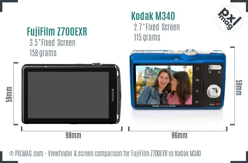 FujiFilm Z700EXR vs Kodak M340 Screen and Viewfinder comparison