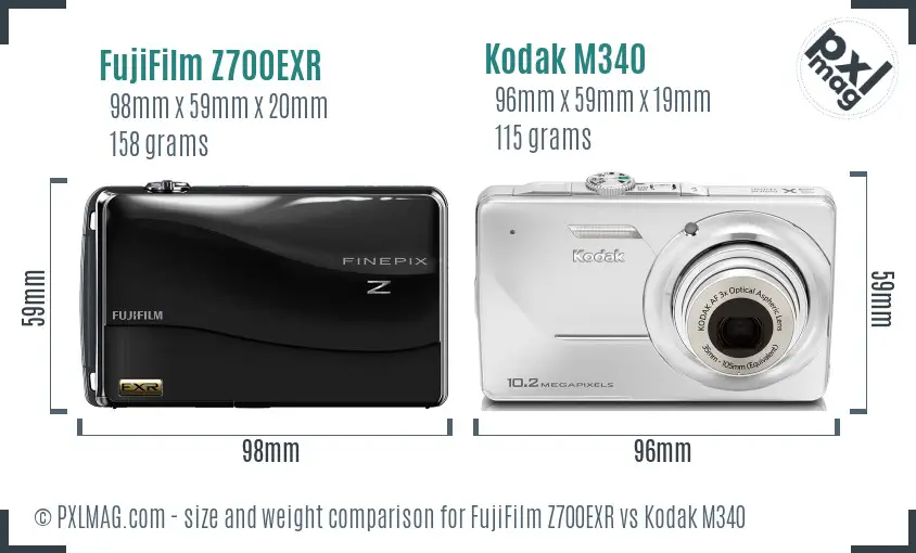 FujiFilm Z700EXR vs Kodak M340 size comparison