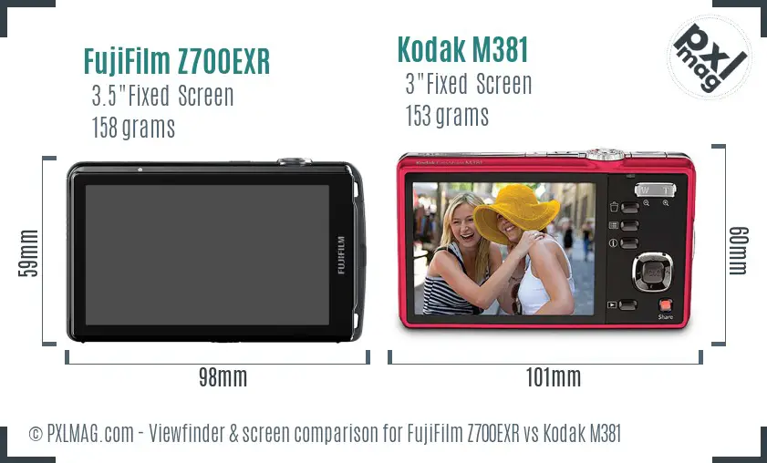 FujiFilm Z700EXR vs Kodak M381 Screen and Viewfinder comparison