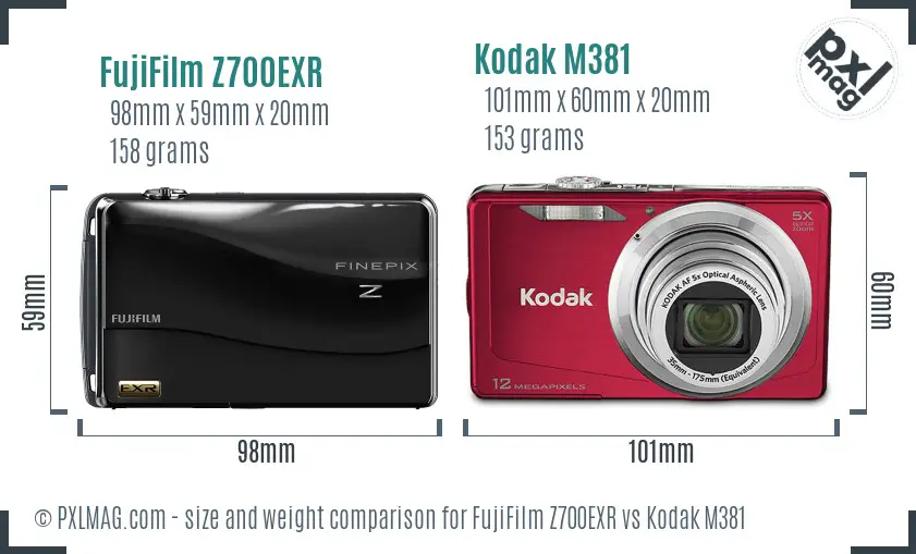 FujiFilm Z700EXR vs Kodak M381 size comparison