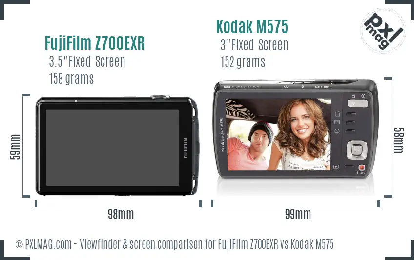 FujiFilm Z700EXR vs Kodak M575 Screen and Viewfinder comparison