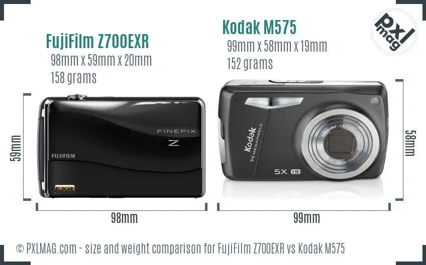 FujiFilm Z700EXR vs Kodak M575 size comparison