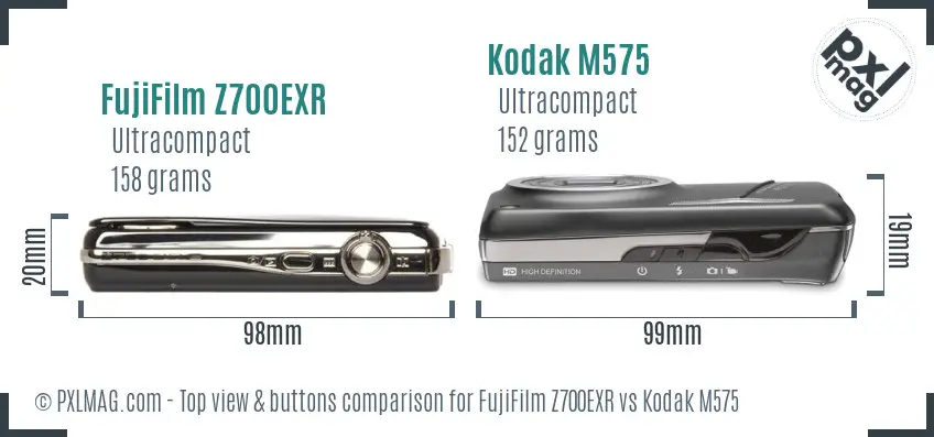 FujiFilm Z700EXR vs Kodak M575 top view buttons comparison