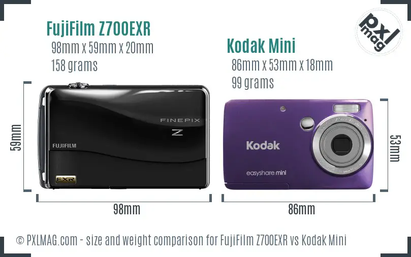 FujiFilm Z700EXR vs Kodak Mini size comparison