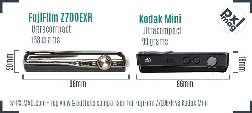 FujiFilm Z700EXR vs Kodak Mini top view buttons comparison