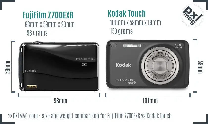 FujiFilm Z700EXR vs Kodak Touch size comparison