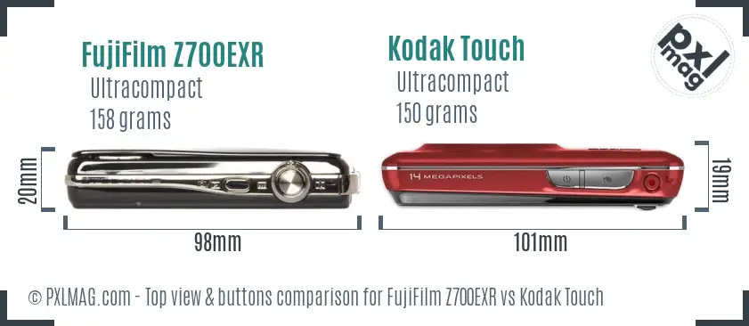 FujiFilm Z700EXR vs Kodak Touch top view buttons comparison