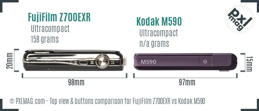 FujiFilm Z700EXR vs Kodak M590 top view buttons comparison