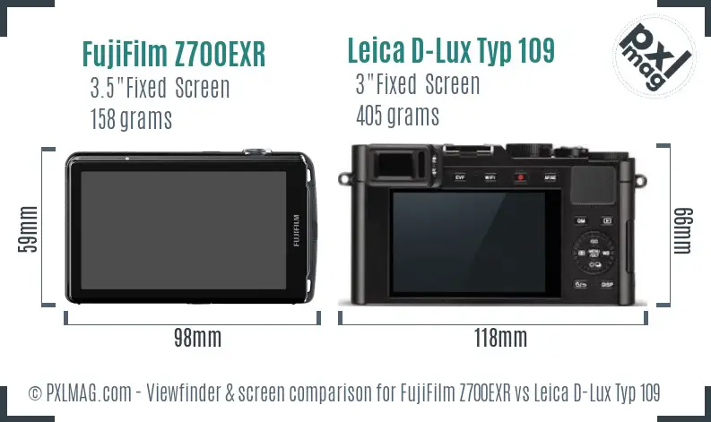 FujiFilm Z700EXR vs Leica D-Lux Typ 109 Screen and Viewfinder comparison