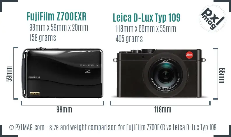 FujiFilm Z700EXR vs Leica D-Lux Typ 109 size comparison