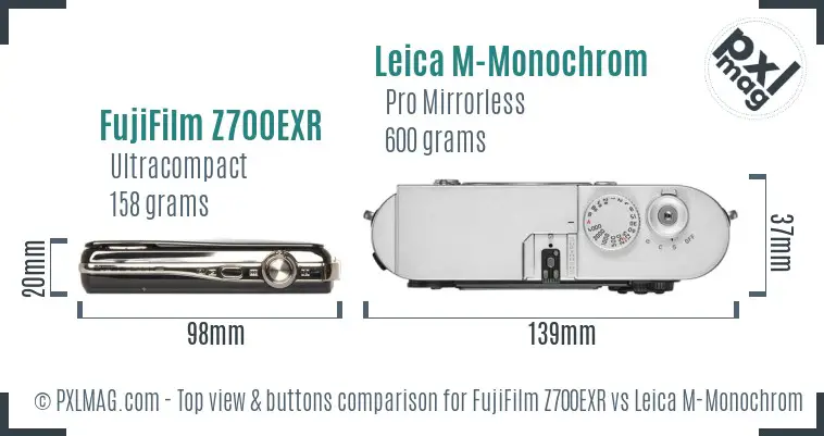 FujiFilm Z700EXR vs Leica M-Monochrom top view buttons comparison