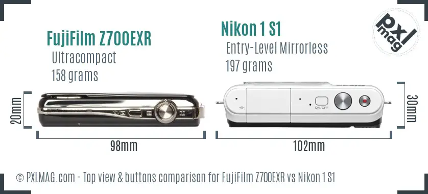 FujiFilm Z700EXR vs Nikon 1 S1 top view buttons comparison