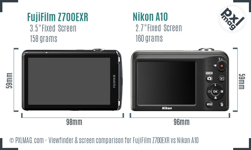 FujiFilm Z700EXR vs Nikon A10 Screen and Viewfinder comparison