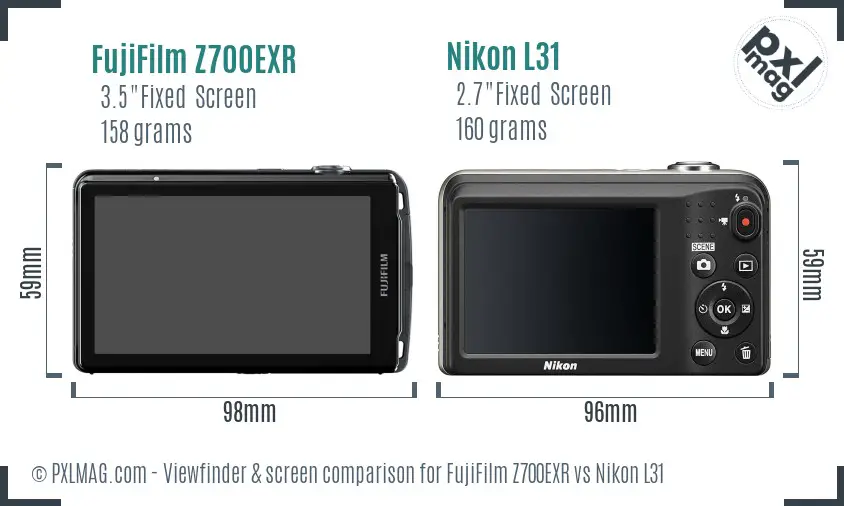 FujiFilm Z700EXR vs Nikon L31 Screen and Viewfinder comparison FujiFilm Z700EXR vs Nikon L31 Screen and Viewfinder comparison