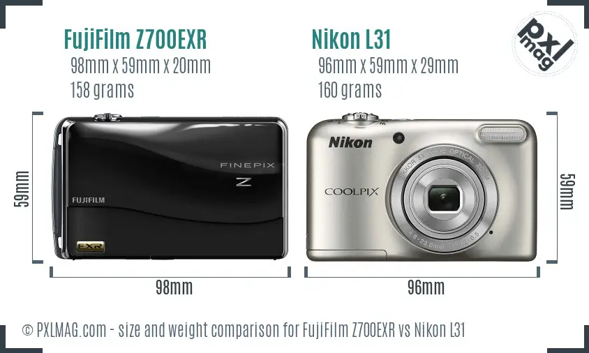 FujiFilm Z700EXR vs Nikon L31 size comparison FujiFilm Z700EXR vs Nikon L31 size comparison