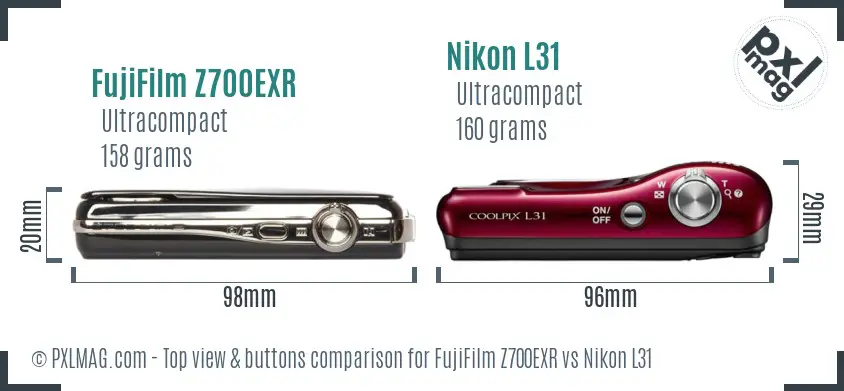 FujiFilm Z700EXR vs Nikon L31 top view buttons comparison FujiFilm Z700EXR vs Nikon L31 top view buttons comparison