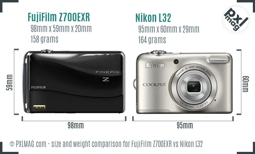 FujiFilm Z700EXR vs Nikon L32 size comparison
