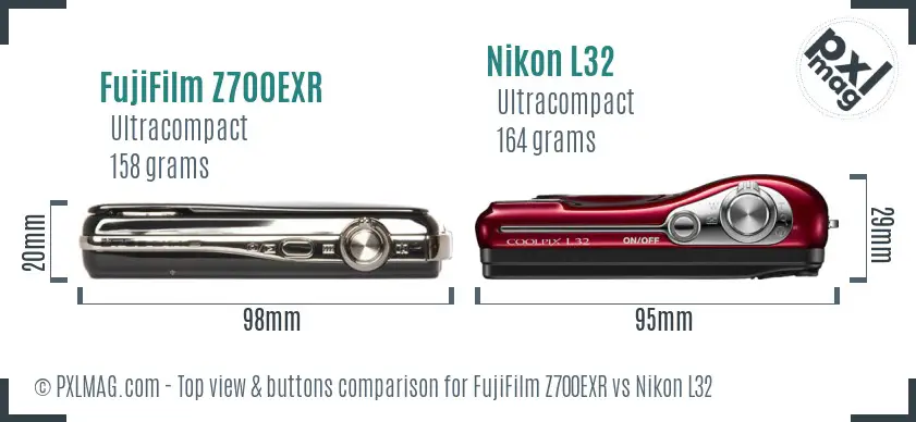 FujiFilm Z700EXR vs Nikon L32 top view buttons comparison