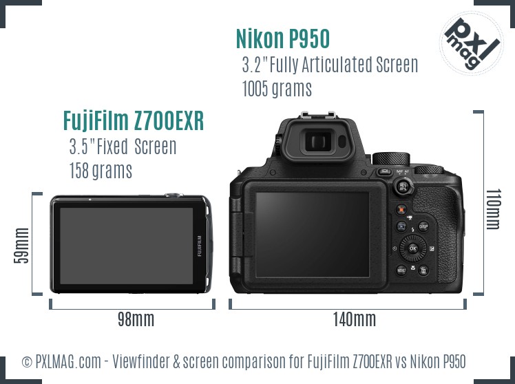 FujiFilm Z700EXR vs Nikon P950 Screen and Viewfinder comparison