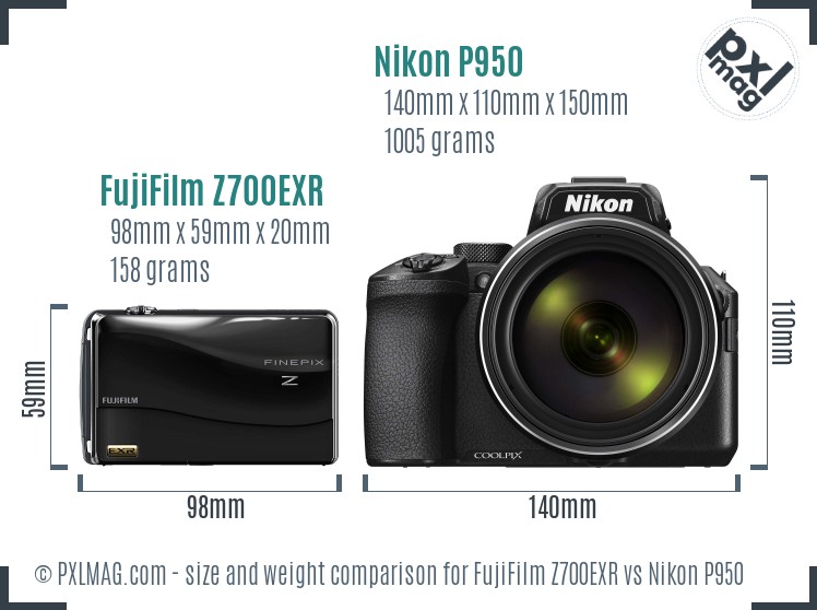 FujiFilm Z700EXR vs Nikon P950 size comparison